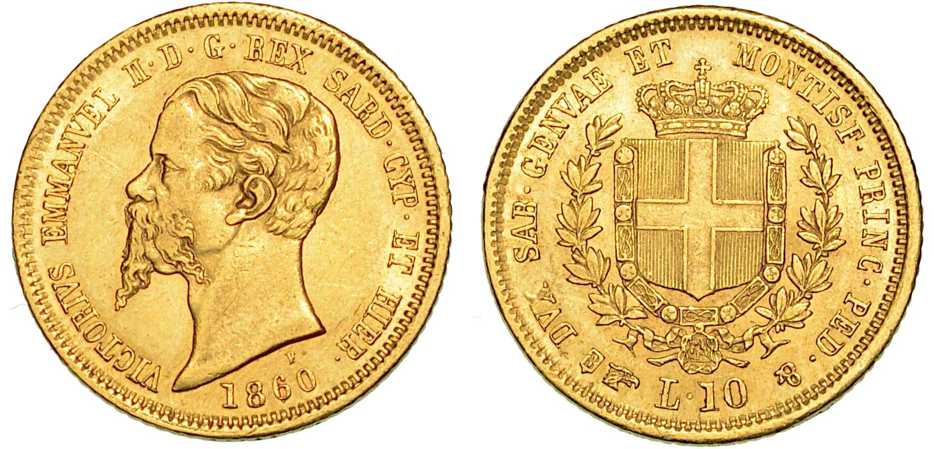 Casa Savoia REGNO DI SARDEGNA. VITTORIO EMANUELE II DI SAVOIA, 1849-1861. 10 Lir&hellip;