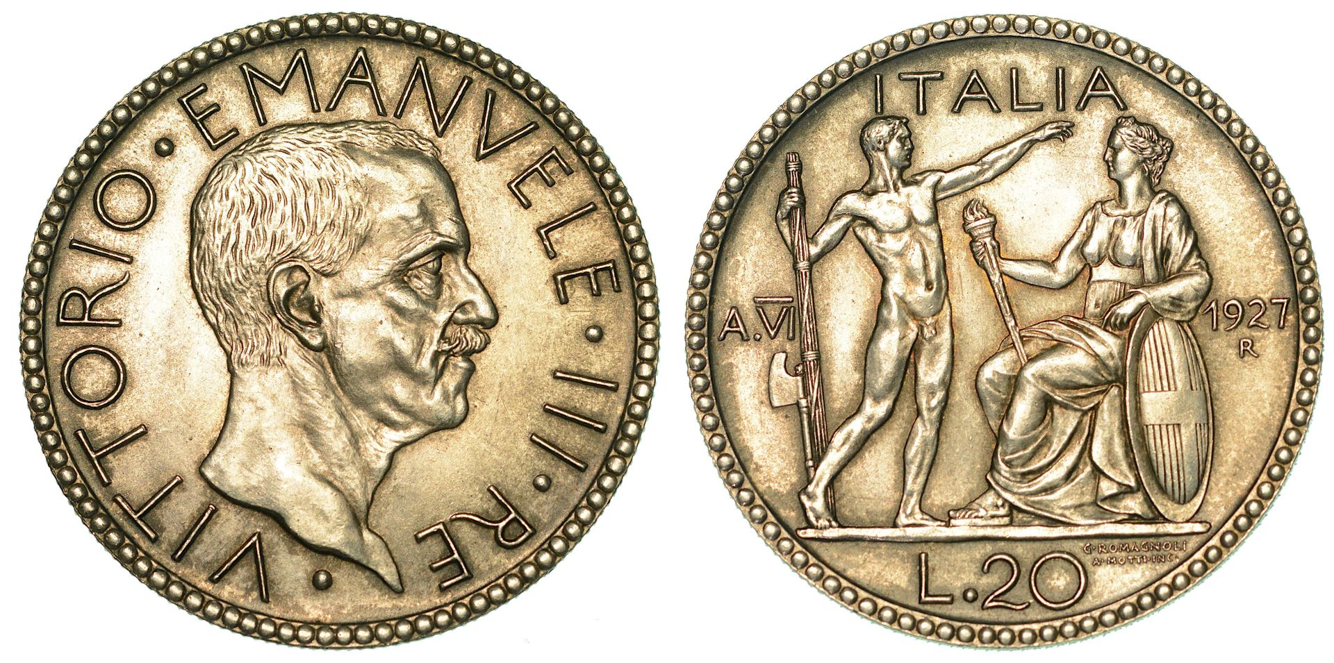Casa Savoia ROYAUME D'ITALIE. VITTORIO EMANUELE III DE SAVOIE, 1900-1946. 20 Lir&hellip;