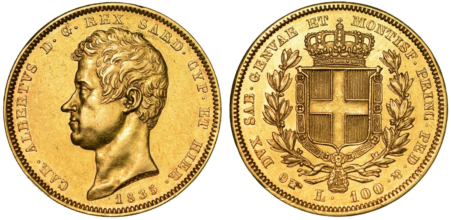 Casa Savoia REINO DE CERDEÑA. CARLO ALBERTO DI SAVOIA, 1831-1849. 100 Liras 1835&hellip;