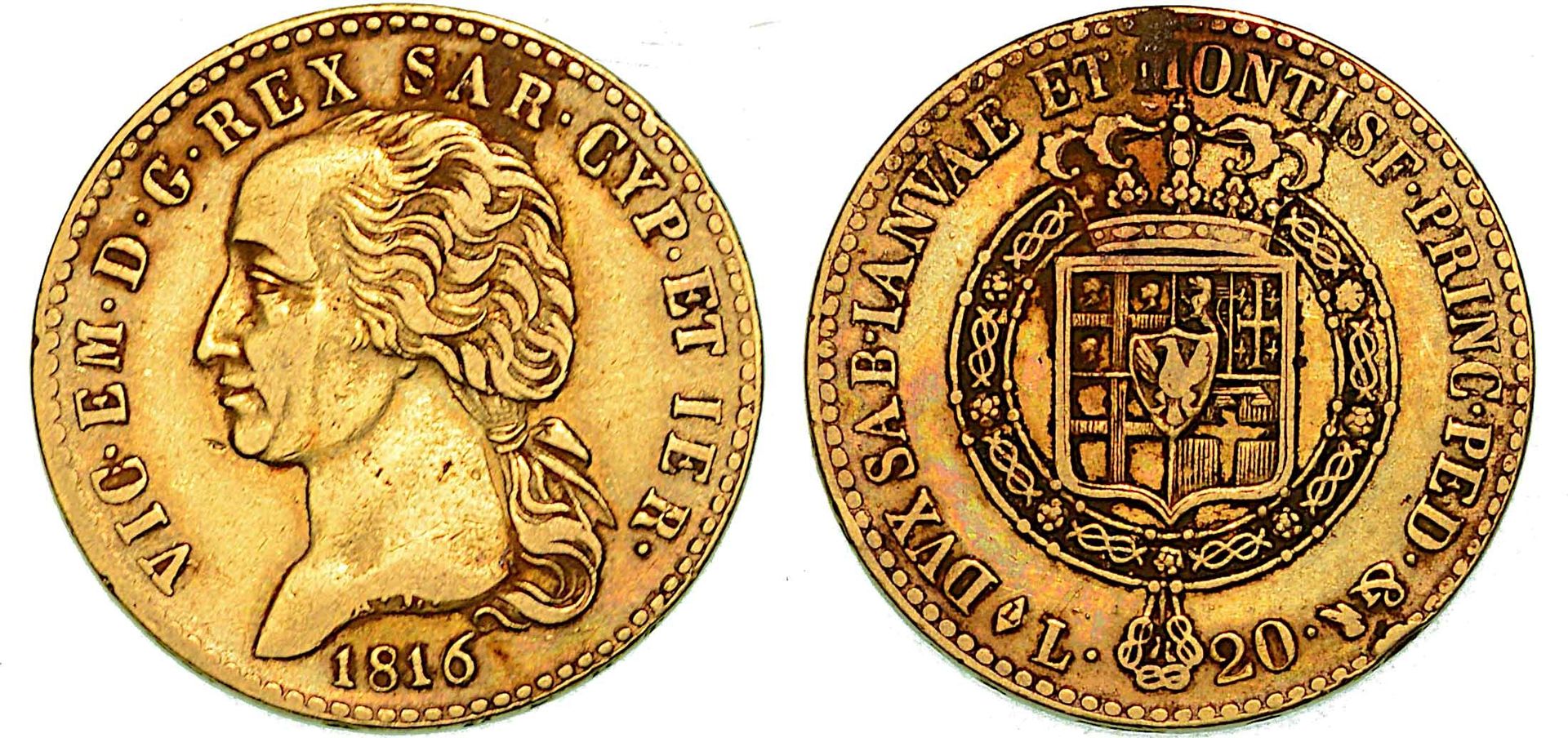 Casa Savoia REINO DE CERDEÑA. VITTORIO EMANUELE I DI SAVOIA, 1802-1821. 20 Liras&hellip;