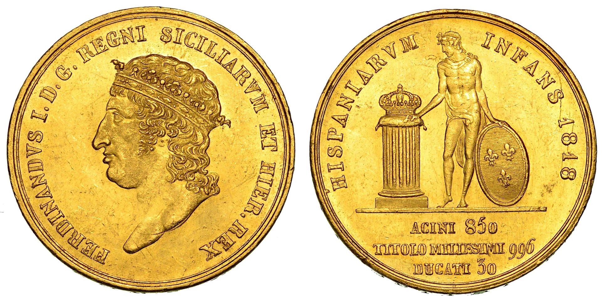 Monete di zecche italiane NAPLES. FERDINAND I OF BOURBON, 1816-1825. 30 Duchies &hellip;