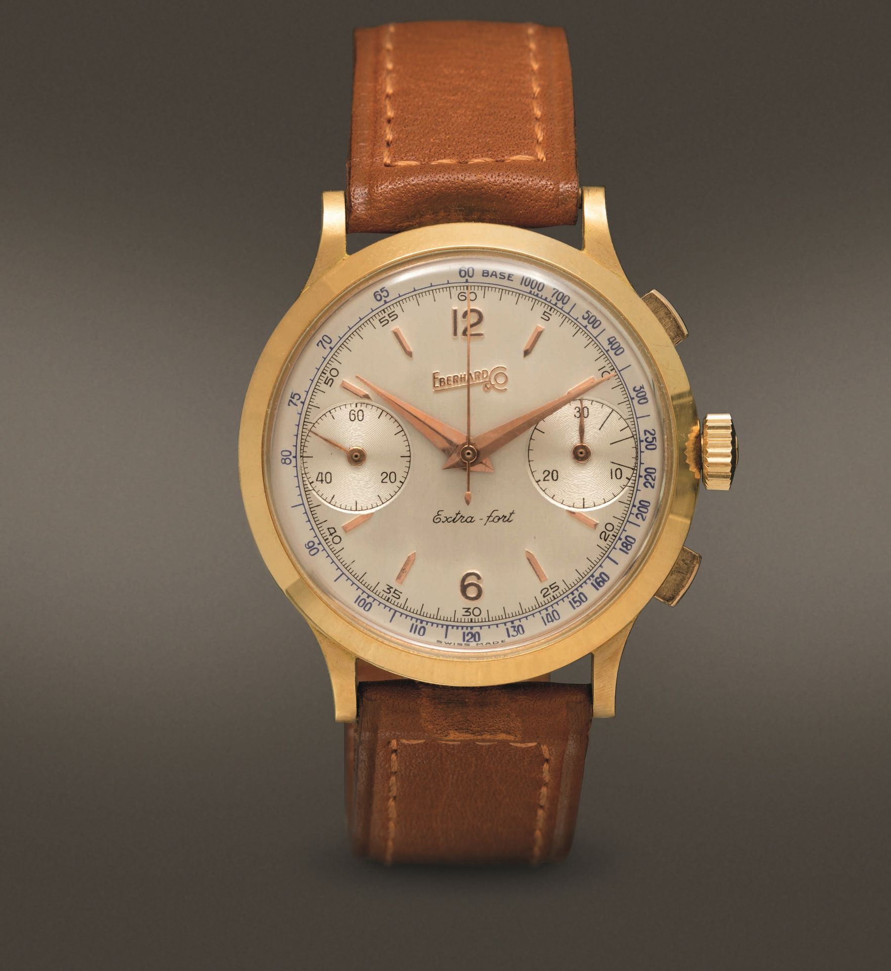 EBERHARD - Extrafort cronografo in oro 18k carica manuale, due contatori quadran&hellip;