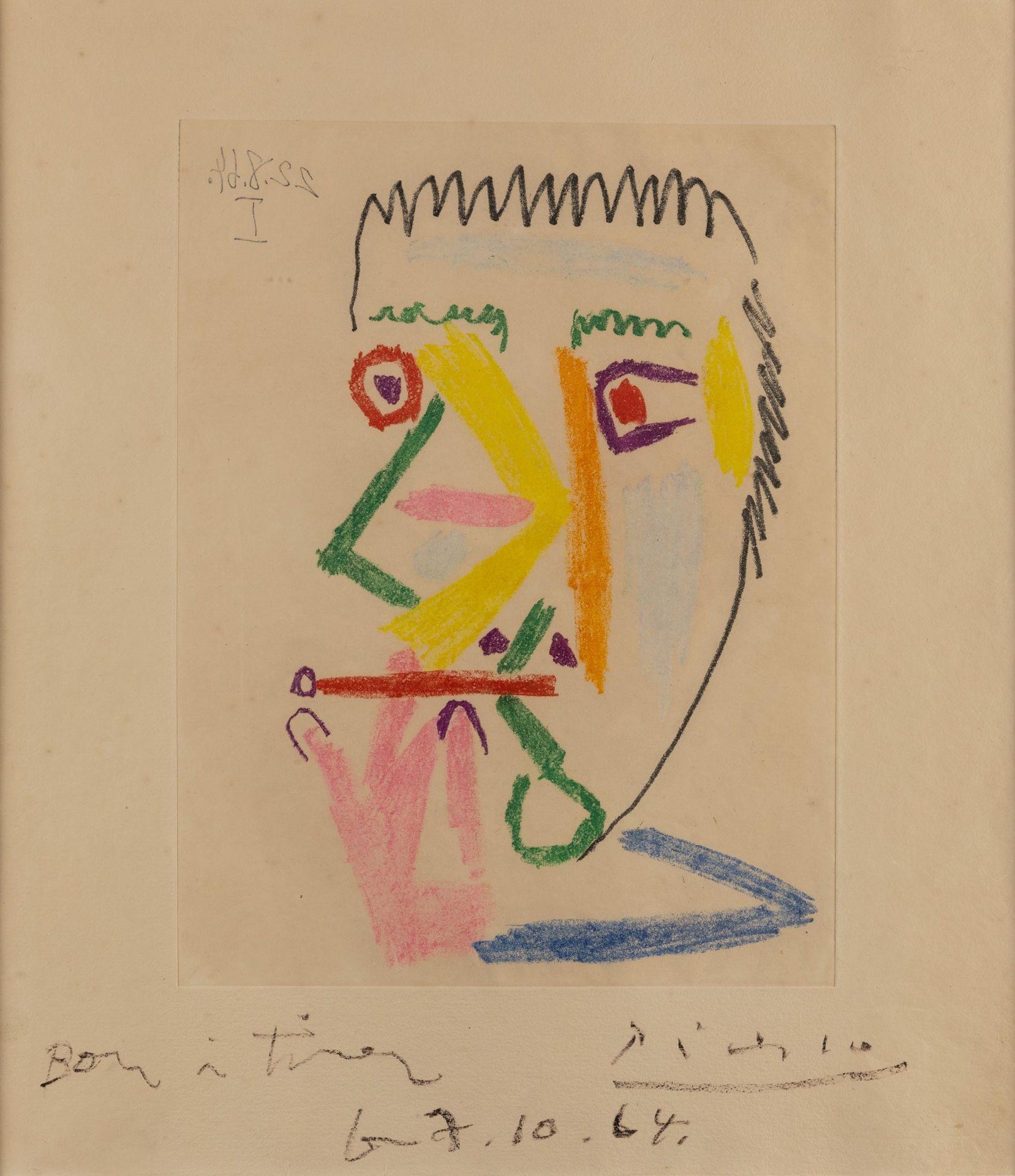 Picasso Pablo, Fumeur à la cigarette rouge (bon à tirer) acquatinta a colori, fi&hellip;
