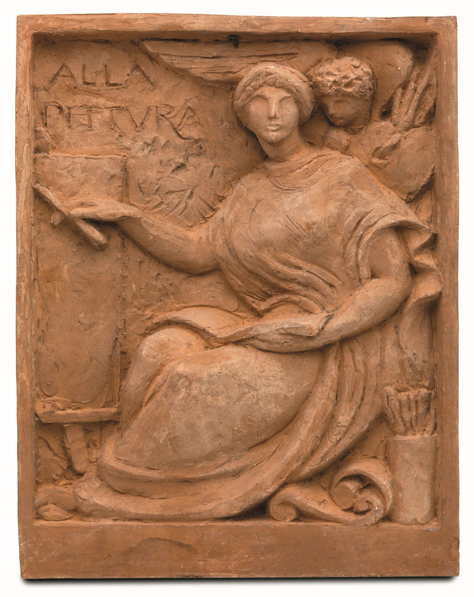 Maraini Antonio, Alla pittura Intitolato al fronte, Terracotta, W. 26 - H. 34 Cm&hellip;