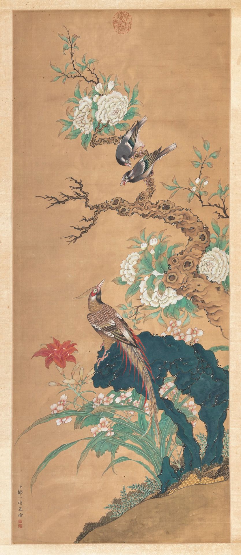 A painting on silk, China, Qing Dynasty 1800s, W. 39 - H. 96 Cm