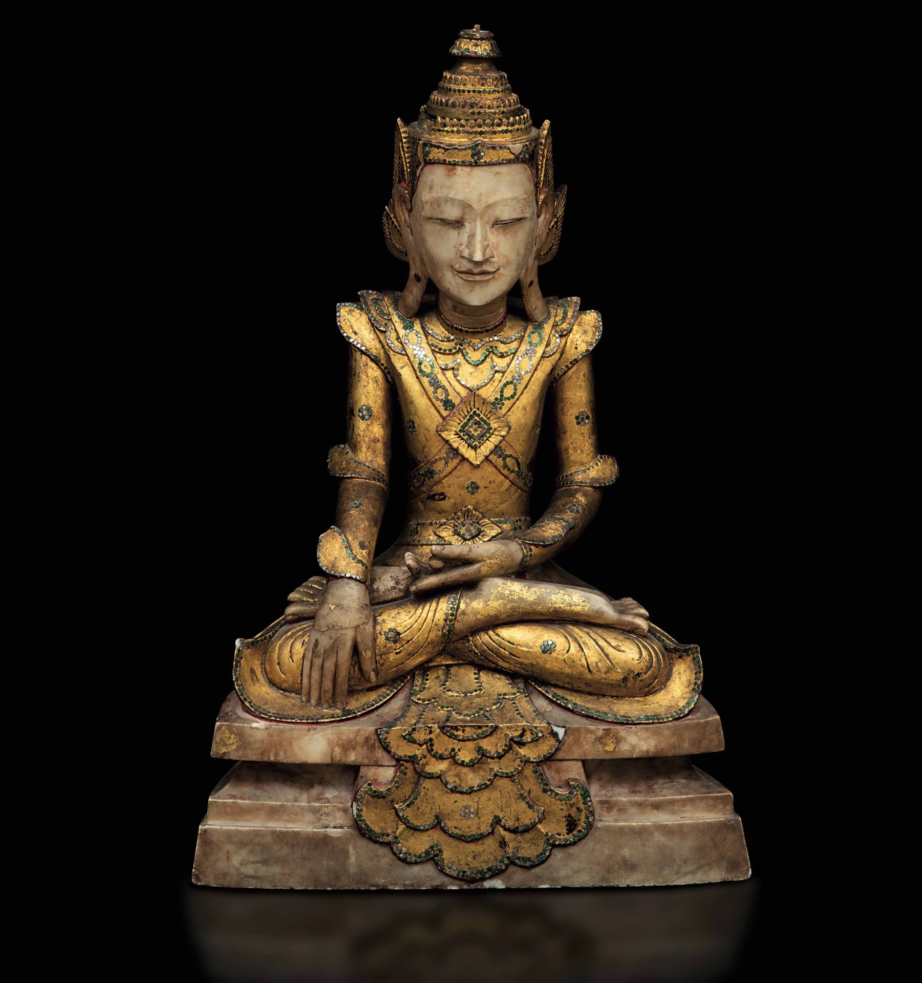 An alabaster and gilt wood Buddha Sakyamuni, Thailand First half of the 1800s, H&hellip;
