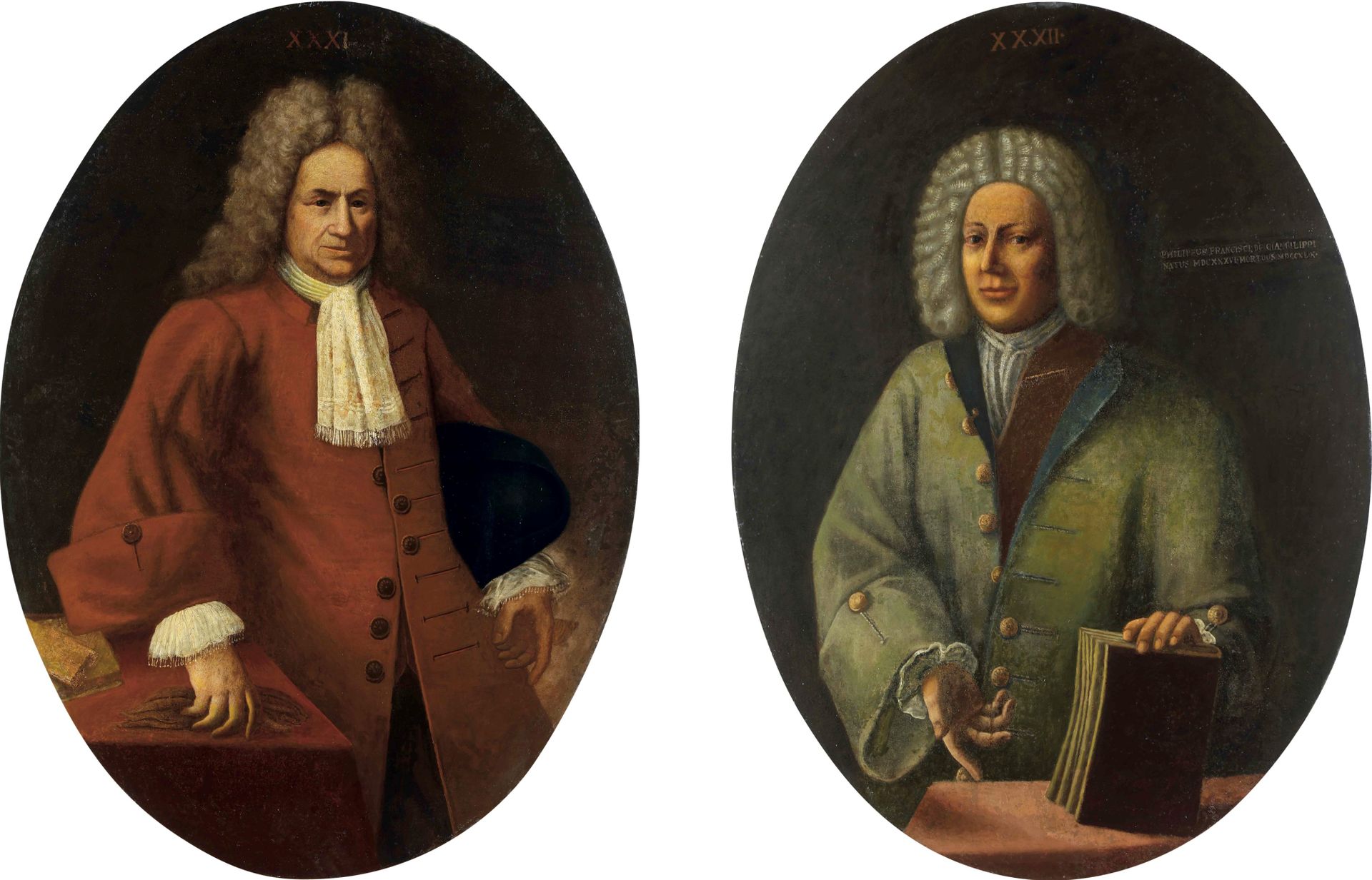 Null 18 世纪学院派绅士肖像画一对 宽 90 - 高 130 厘米 油画，椭圆形画布