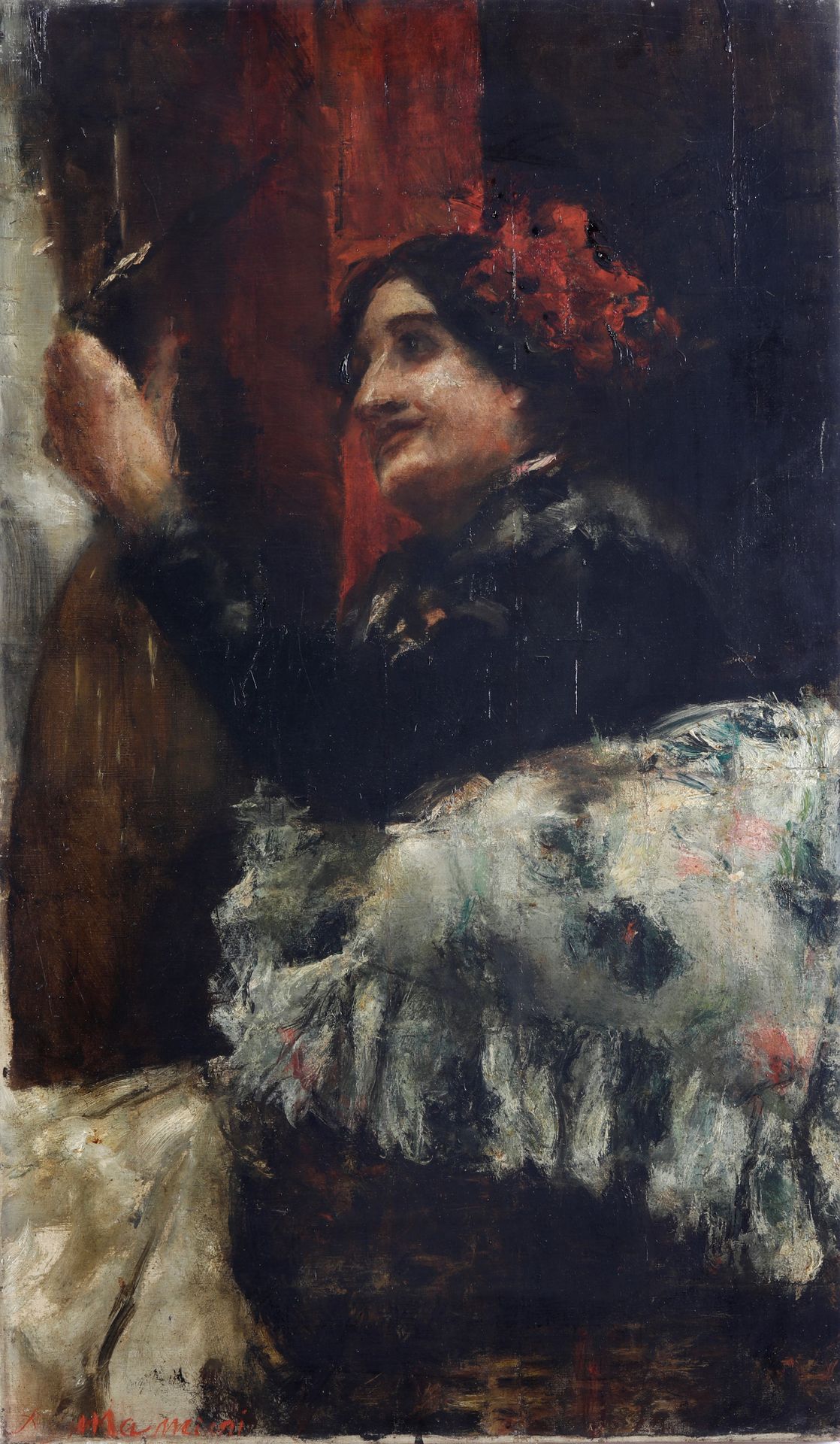 Antonio Mancini 1852-1930 Portrait de femme signé A. Mancini en bas à gauche L 5&hellip;
