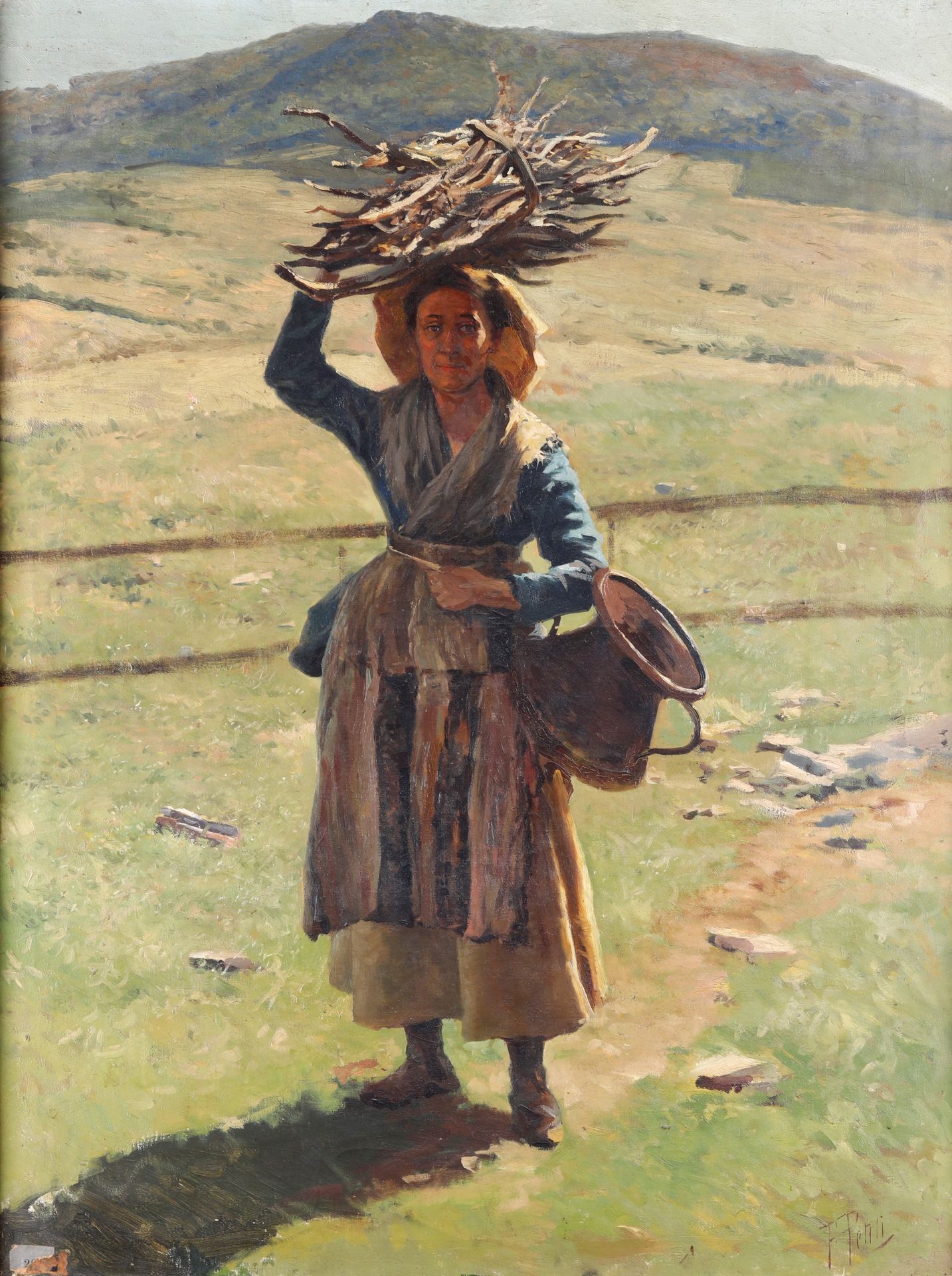 Filiberto Petiti 1845-1924 右下方有签名的农妇 宽 78 - 高 100 厘米 布面油画