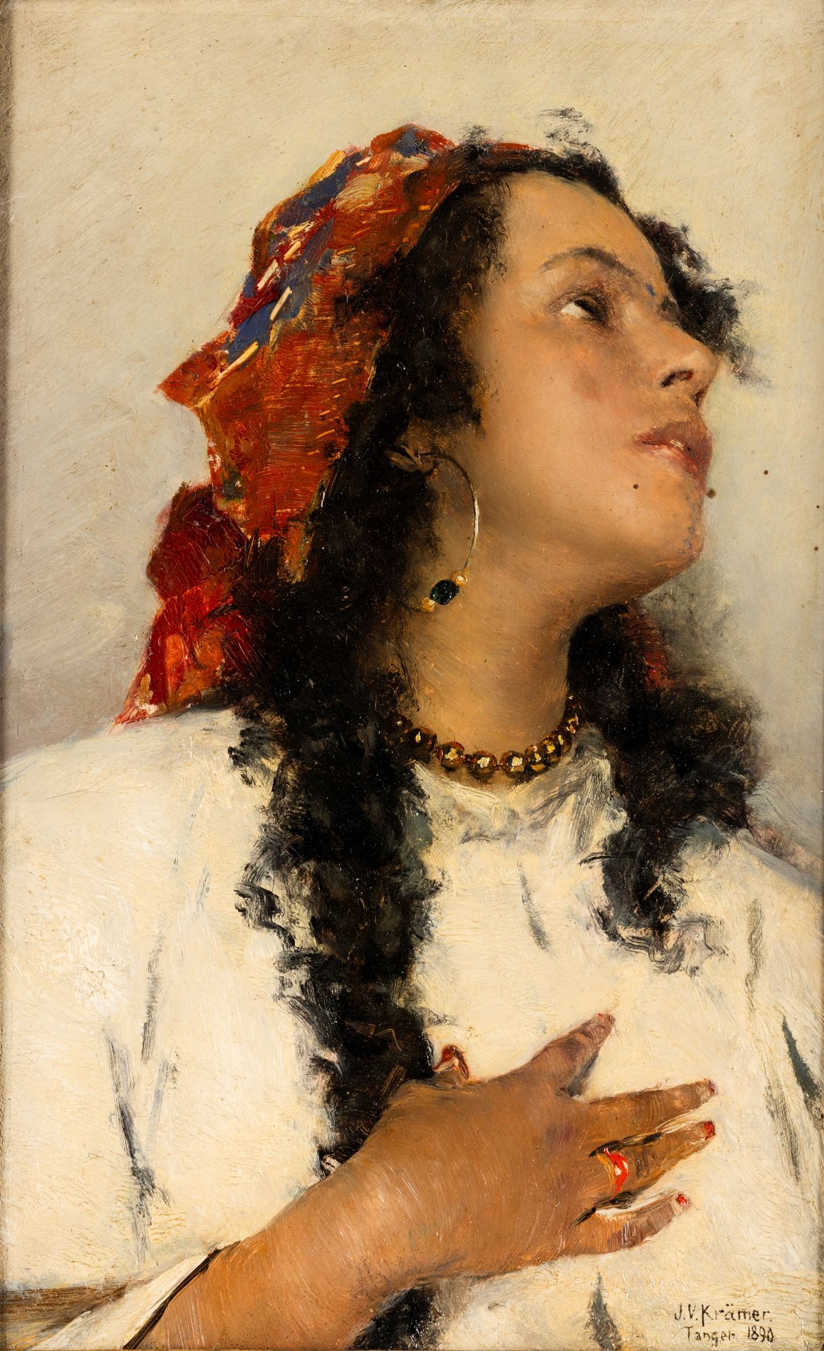 Johann Viktor Krämer 1861-1949 Femme marocaine signée et datée "Tanger 1890" en &hellip;