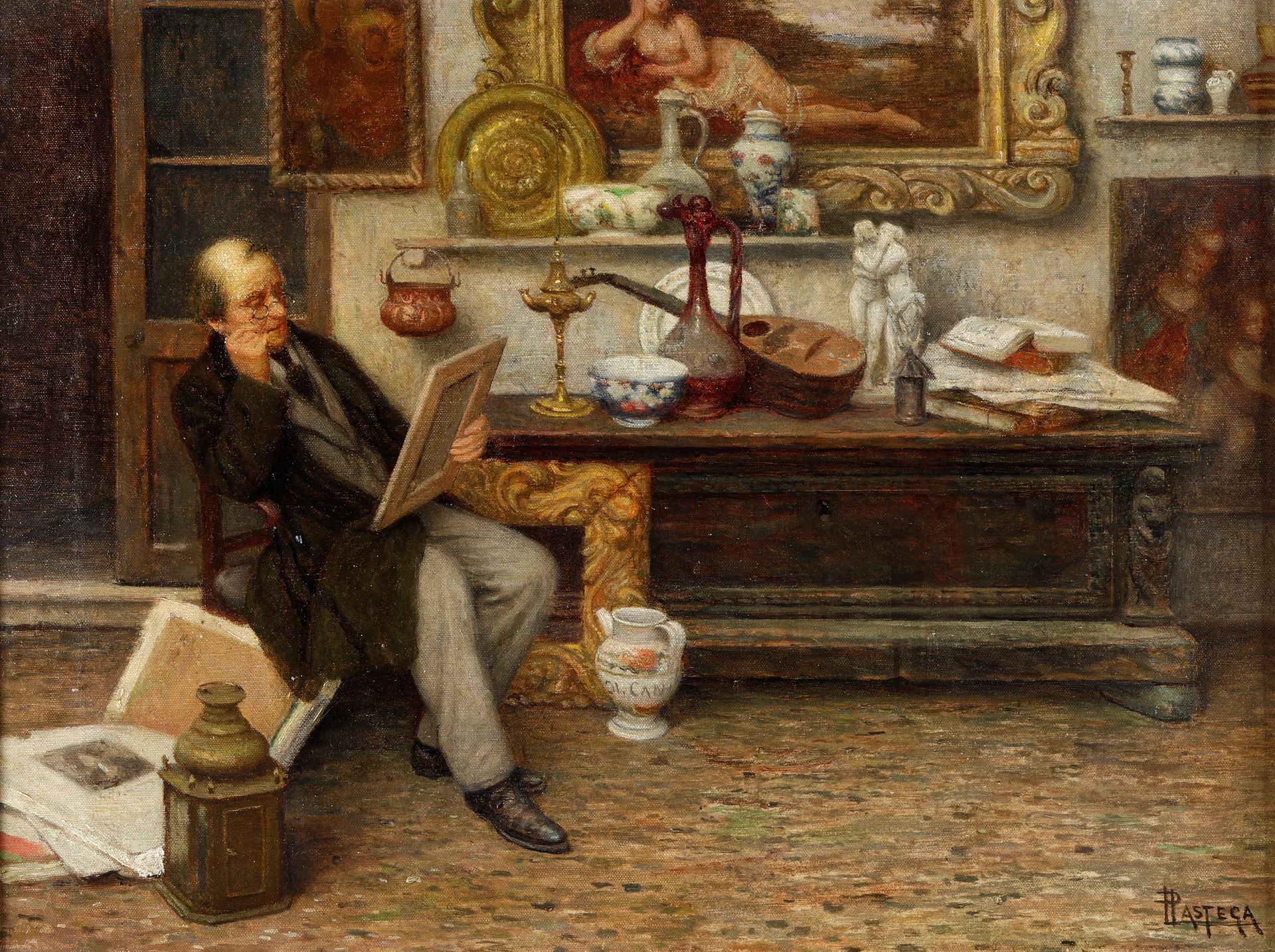 Luigi Pastega 1858-1927 古董商》右下方有签名 宽 30 - 高 40 厘米 布面油画