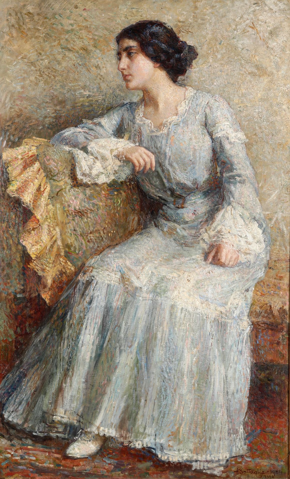 Alessandro Battaglia 1870-1940 Figure féminine assise, 1904 signée et datée en b&hellip;