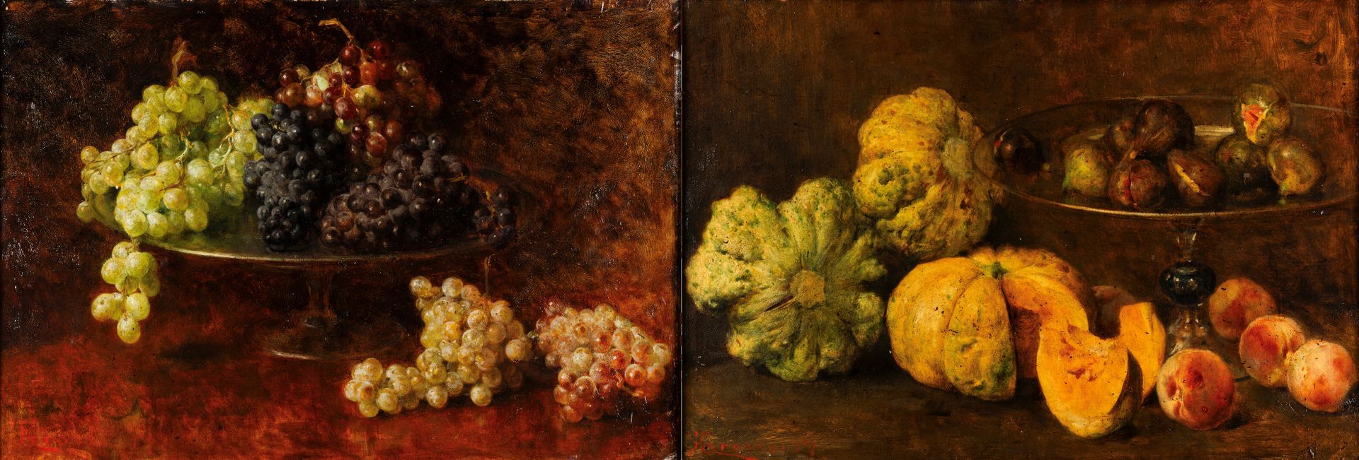 Giacomo Grosso 1860-1938 Nature morte aux fruits et légumes paire de tableaux si&hellip;