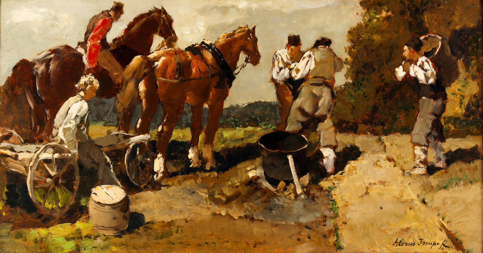 Alessio Issupoff 1889-1957 The preparation of the wagon signed lower right W. 64&hellip;