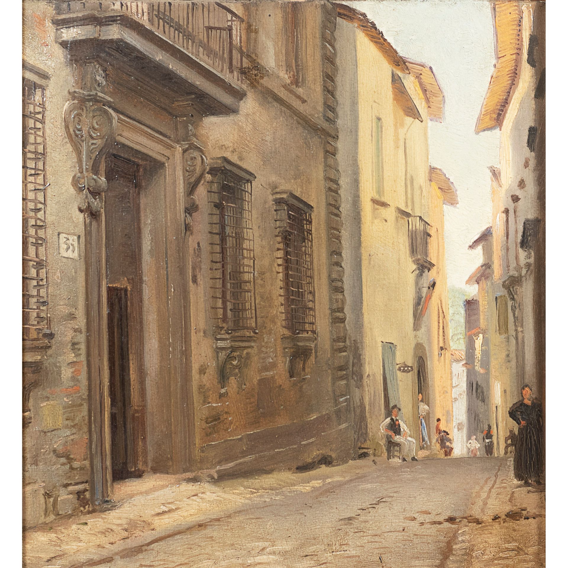 Roman painter 19th Century 31x28,5 cm. "Blick in die Gasse" , Öl auf Karton, im &hellip;