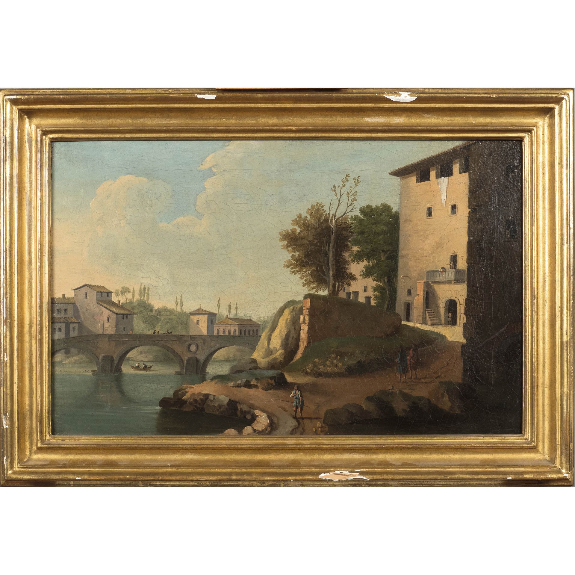 Roman painter 17th-18th century 32,5x50,5 cm. "Veduta di ponte Sisto"，布面油画，金丝楠木框&hellip;