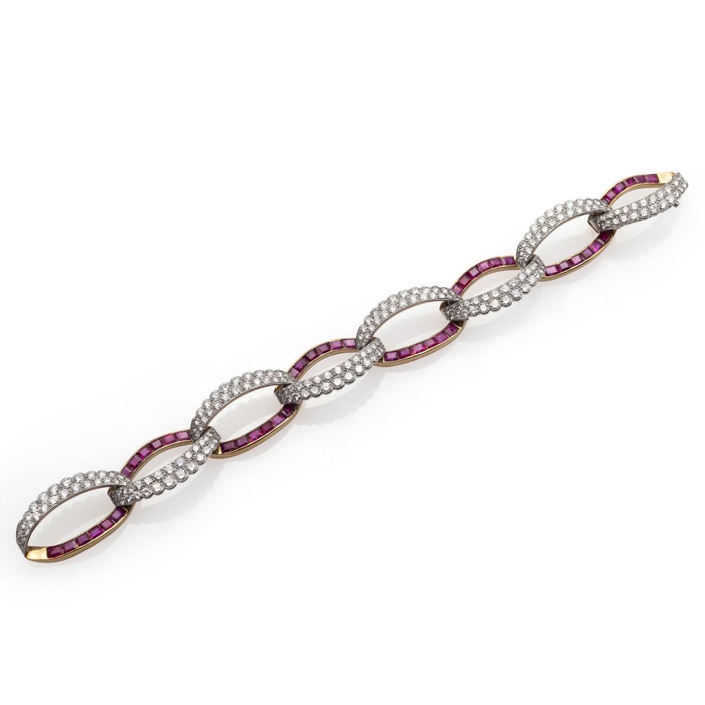 Cartier Paris, important bracelet with diamonds and rubies 
signed and numbered,&hellip;