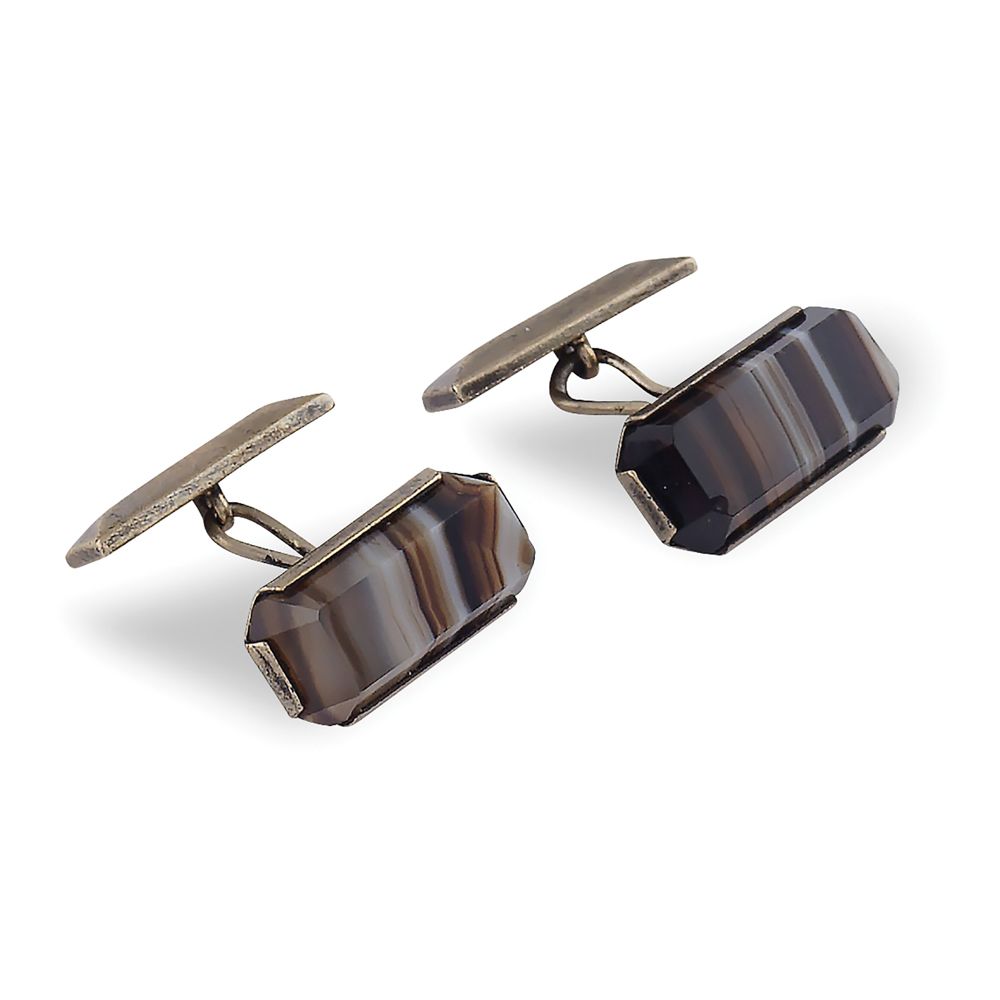 Rectangular silver and variegated agate cufflinks 1940/50s, , weight 6 gr.