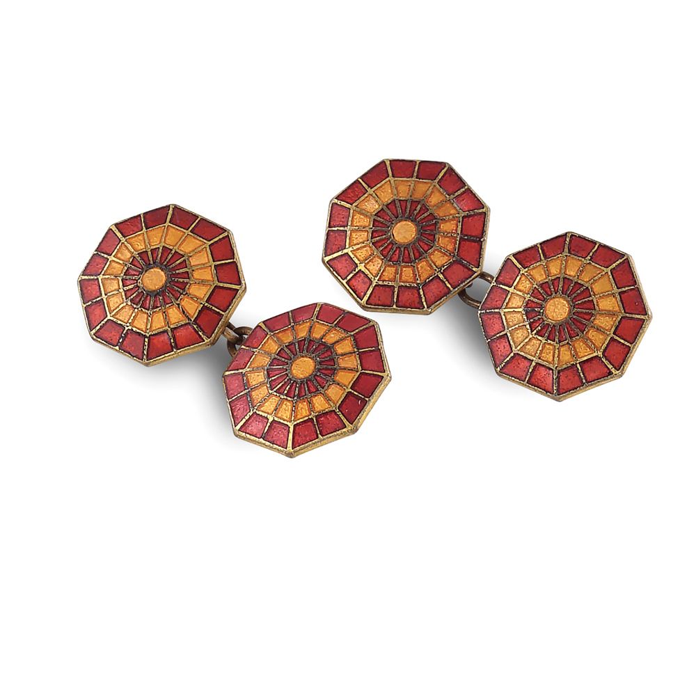 Octagonal 9kt yellow gold cufflinks 1940/50s, weight 5 gr., with polychrome enam&hellip;