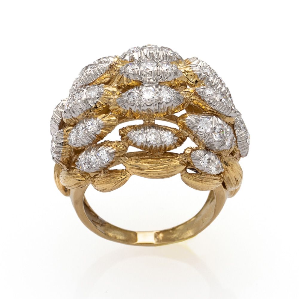 David Webb, 18kt yellow gold and platinum ring firmata, anni '70/80, peso 15 gr.&hellip;