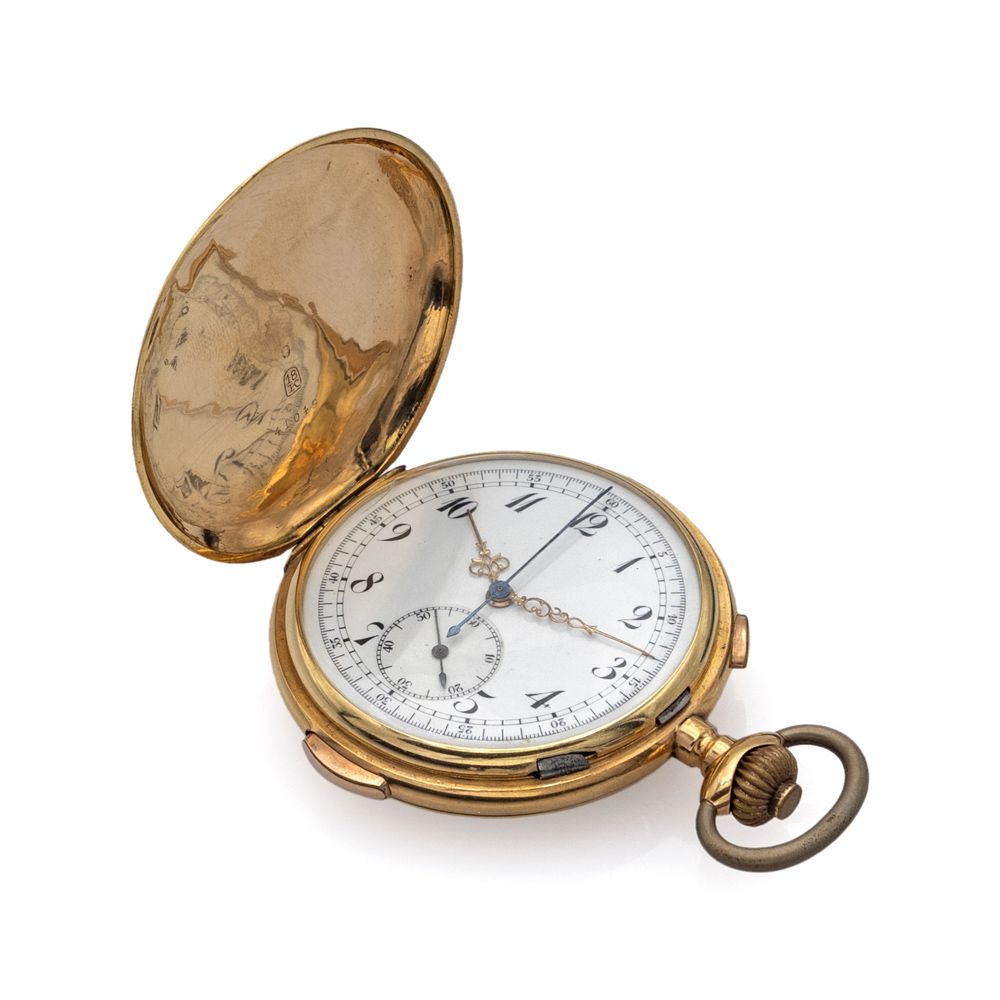 Anonimo, pocket watch savonette chrono repeating hours and quarters 法国标记，约1900年，&hellip;