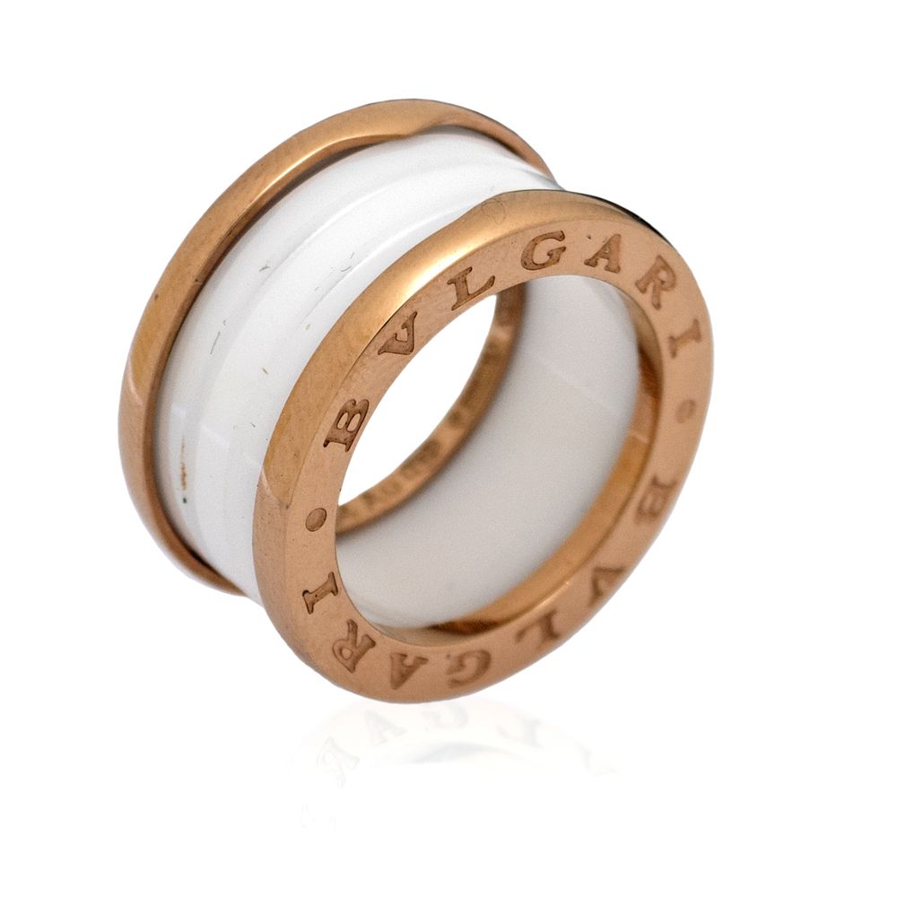 Bulgari, Bzero1 collection ring firmado, peso 10 gr., cuatro bandas en oro rosa &hellip;