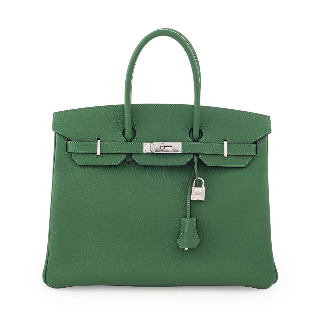 Hermes Birkin 35, hand bag Años 2000, 35x25x18 cm., cuero verde Epsom, correa de&hellip;