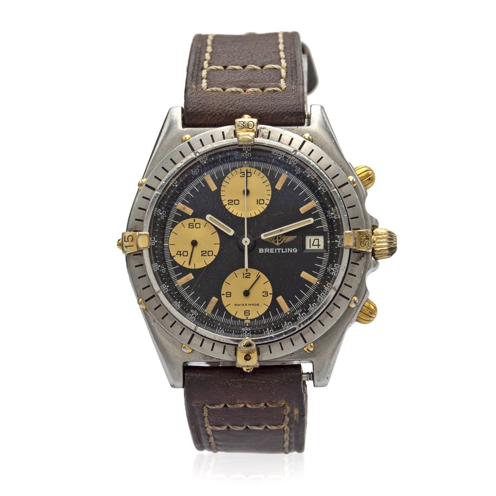 Breitling Chronomat, chronograph wristwatch 1990年代左右，精钢和黄金材质，圆形表壳，40毫米。81950A，黑色&hellip;