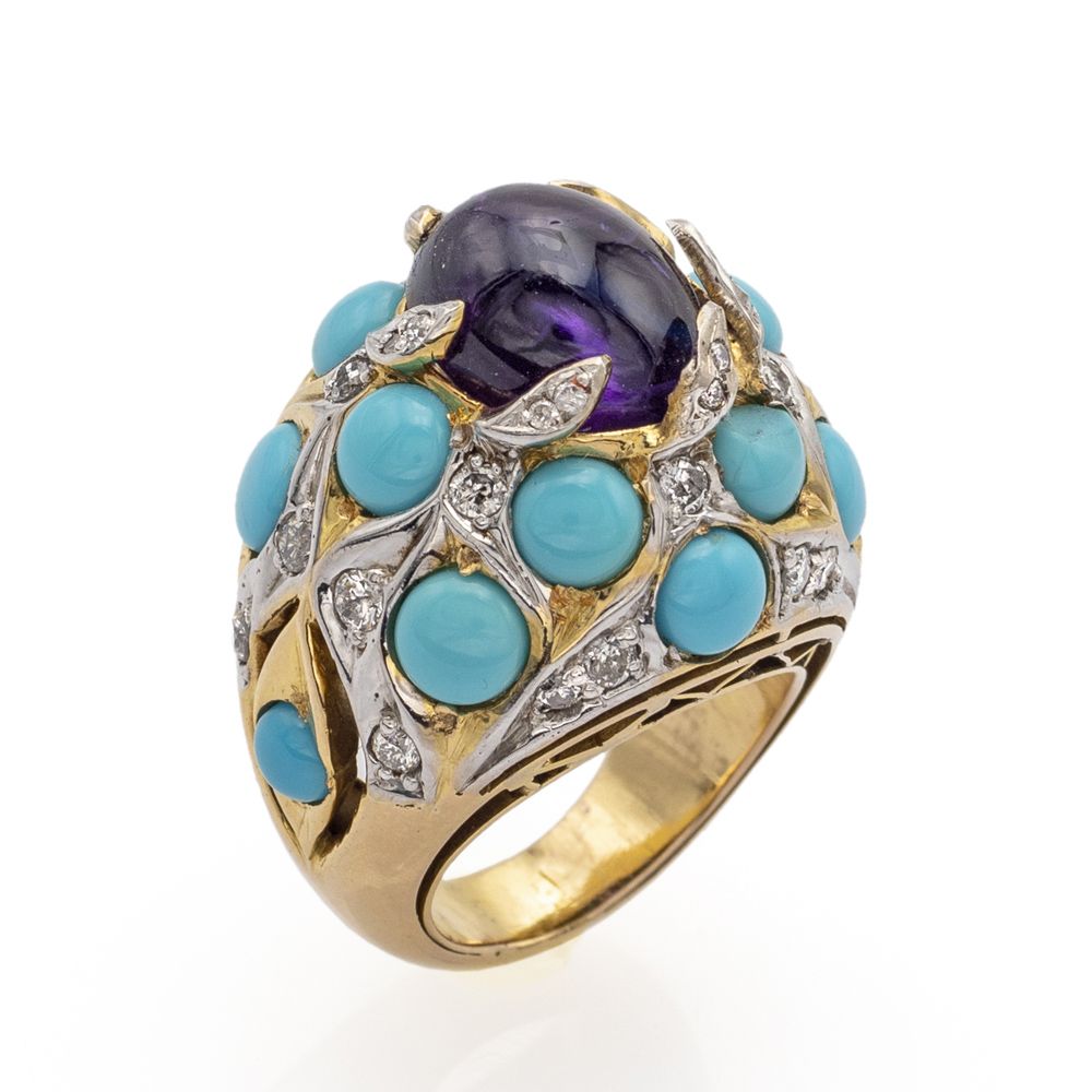 18kt yellow gold and amethyst ring Marques françaises, années 1940/50, poids 22 &hellip;