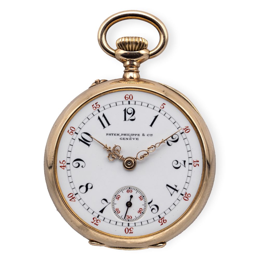 Patek Philippe & Cie Geneve, pocket watch 20世纪初，重量26.6克，18K玫瑰金，圆形表壳31毫米，有四个主体，编号&hellip;