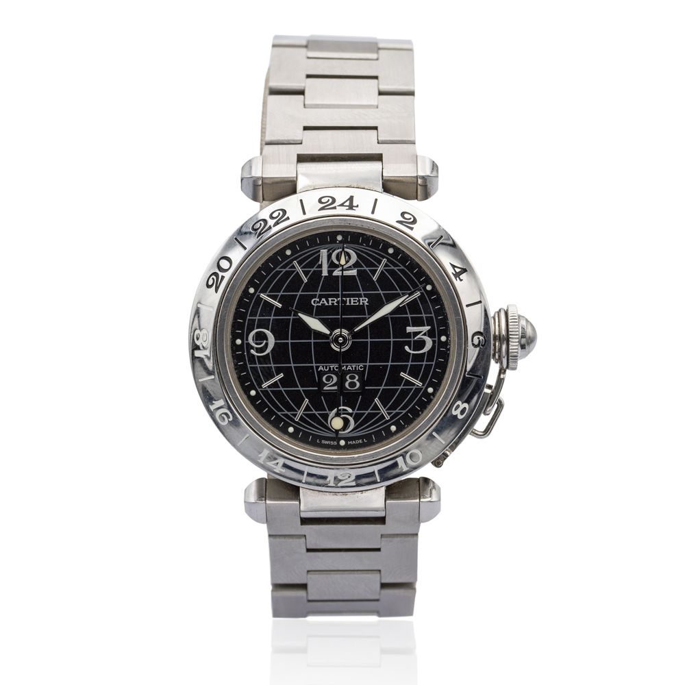 Cartier Pasha Gmt, wristwatch 型号 2550 - 982906 CD 黑色表盘，阿拉伯数字，6点钟位置有日期显示，蓝宝石水晶，自动&hellip;