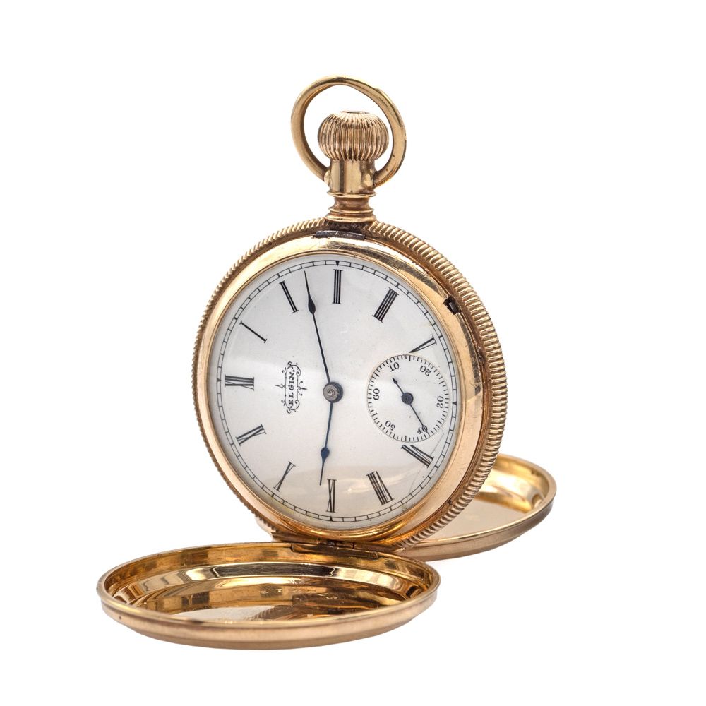 Elgin, savonette pocket watch 约1882年，重56克，14K黄金，三层圆形表壳40毫米。3276035 - 570312盖子上刻有&hellip;