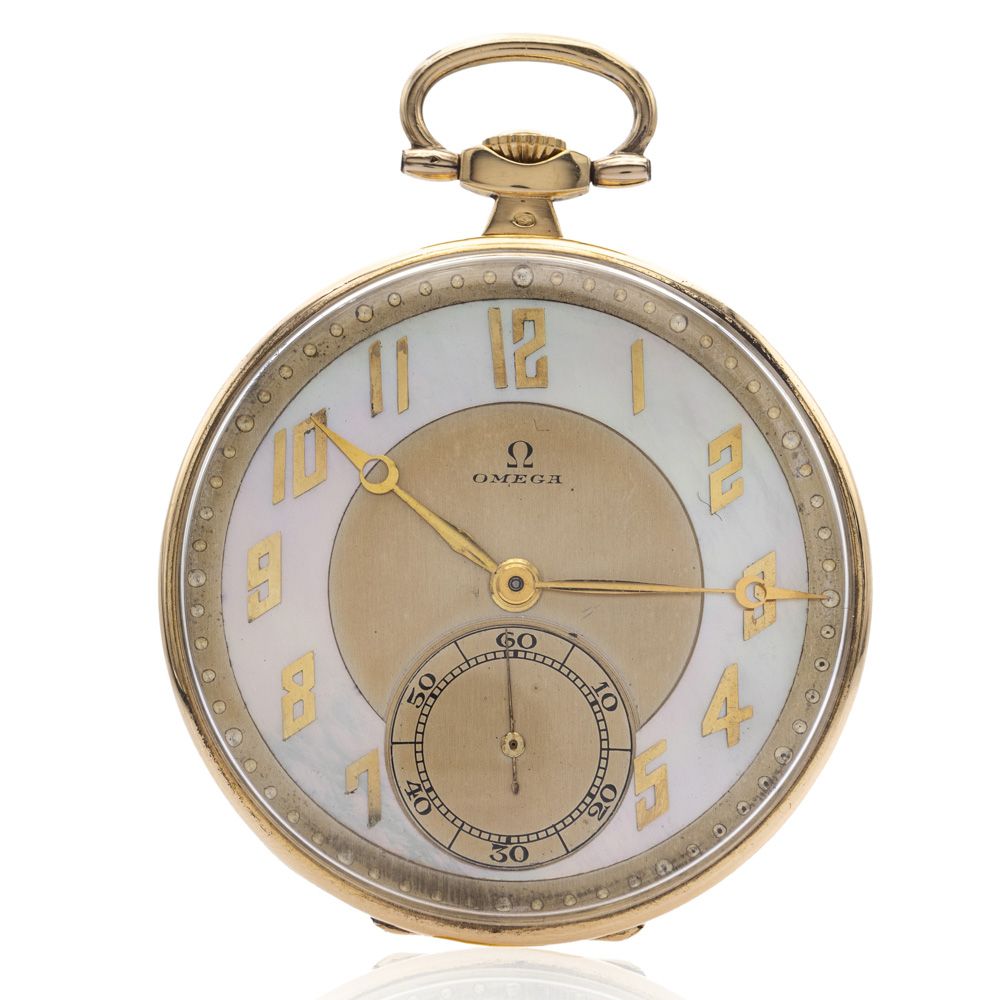Omega, 18kt yellow gold pocket watch 1930/40, peso 50 gr., in oro giallo 18kt, s&hellip;