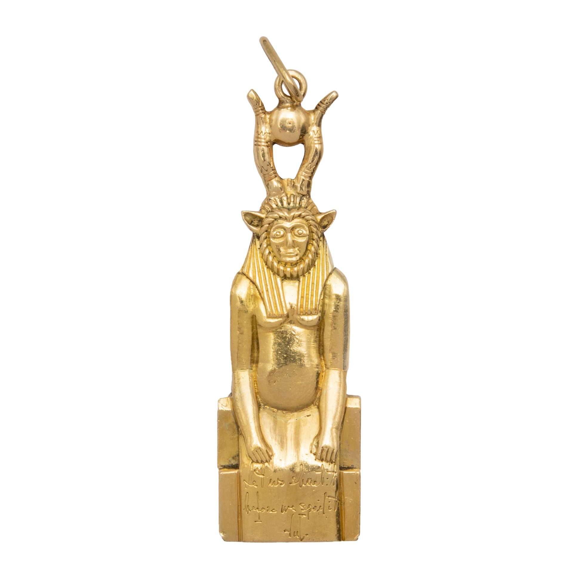 18kt yellow gold pendant , weight 35 gr., depicting the Goddess Hathor with dedi&hellip;