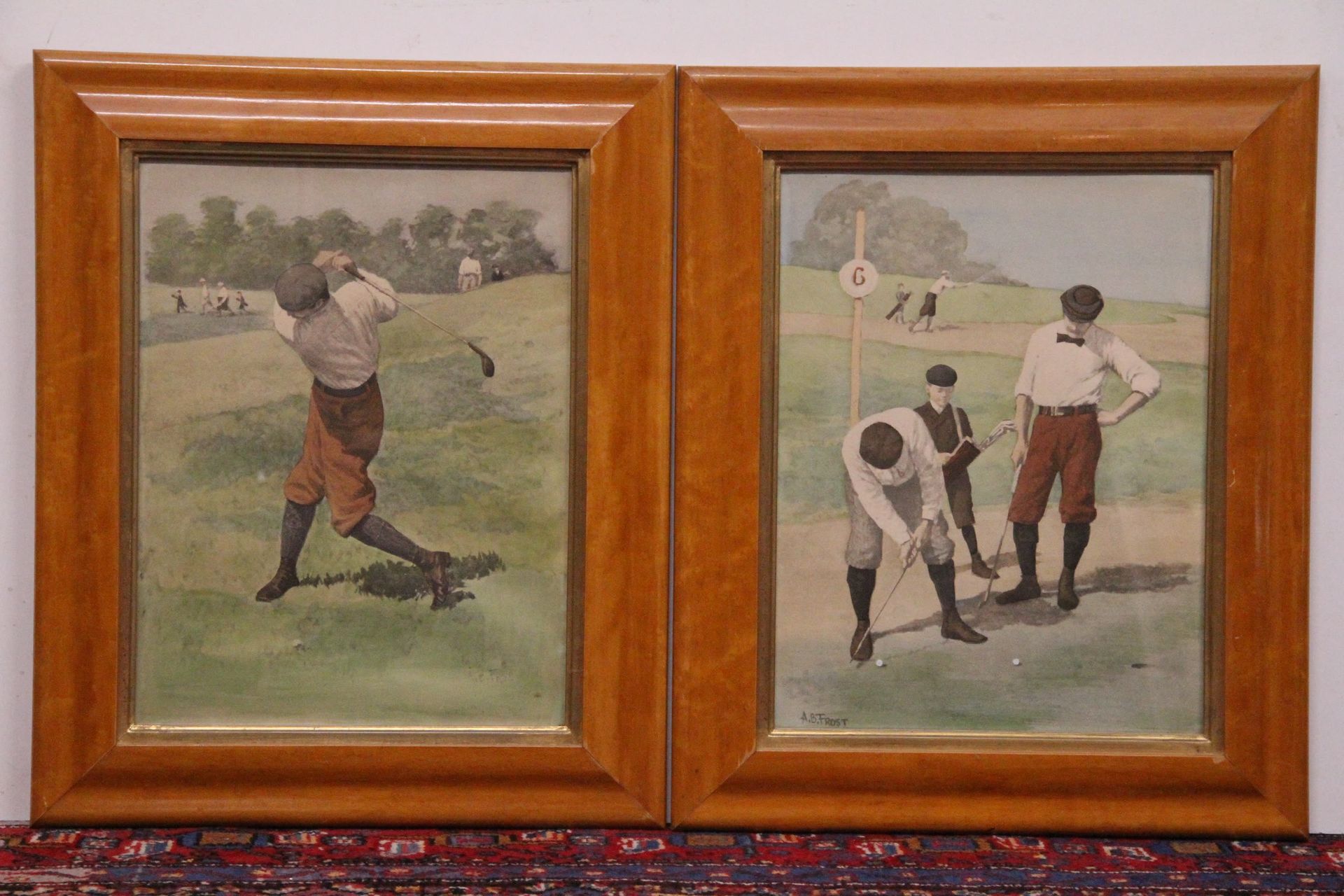Null Arthur Burdett I FROST (1851-1928) 一对 "高尔夫球员 "水彩画 25 x 32,5 cm 带视图