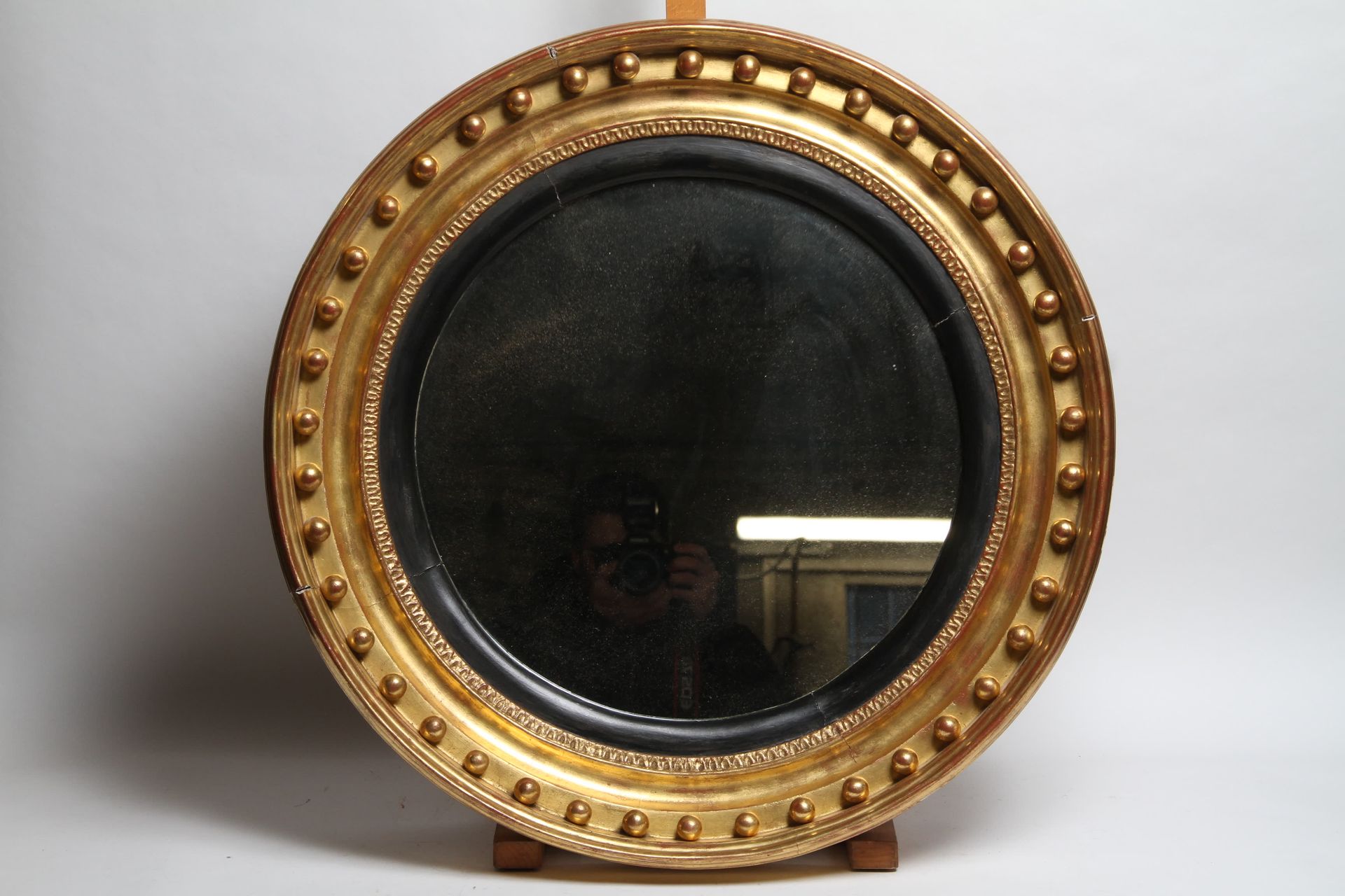 Null 金色木头和锡制镜子，直径66厘米（替换的镜子）