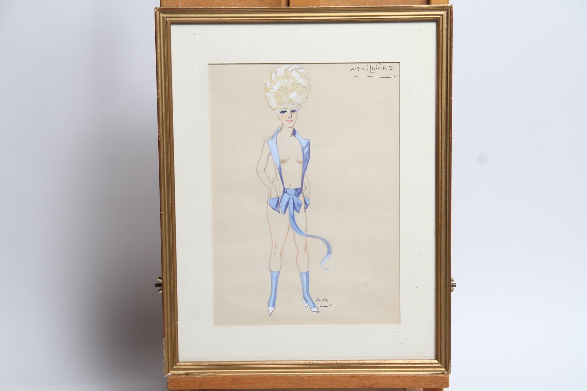 Null Maurice MILLIERE (1871-1946) GOUACHE "MUJER CON VESTIDO AZUL" 20 x 237 cm V&hellip;