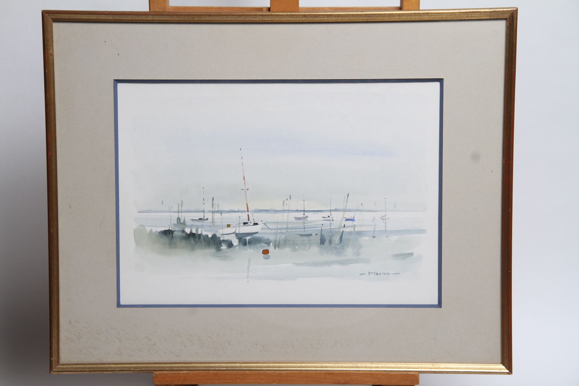 Null 罗伯特-毛拉(1934-2015)第二十次水彩画 "BARQUES EN BASSE LOIRE "36 x 25 cm，附图