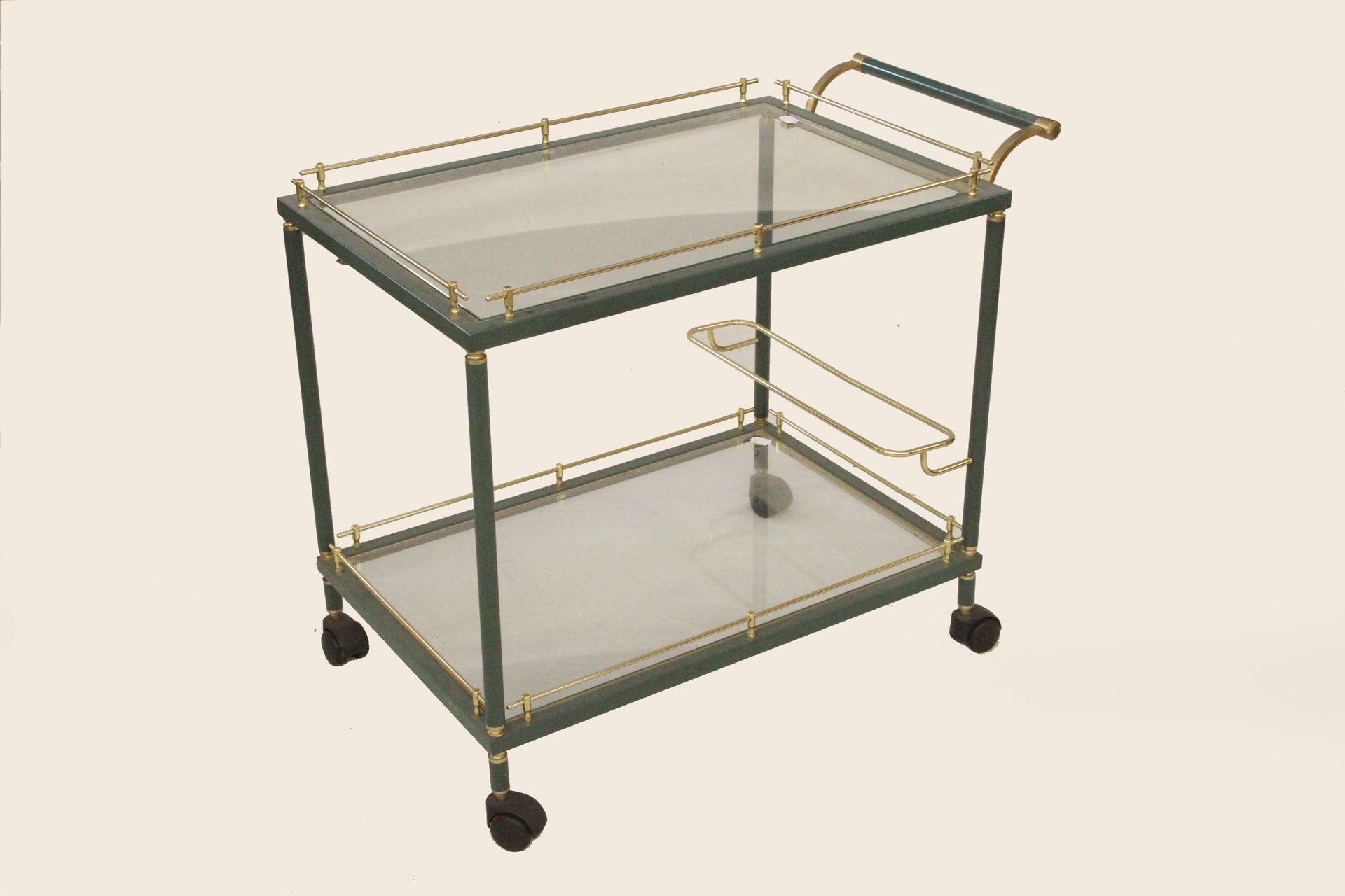 Null ROLLING TABLE IN LACQUERED METAL AND GILDED BRASS WITH GLASS TRAYS