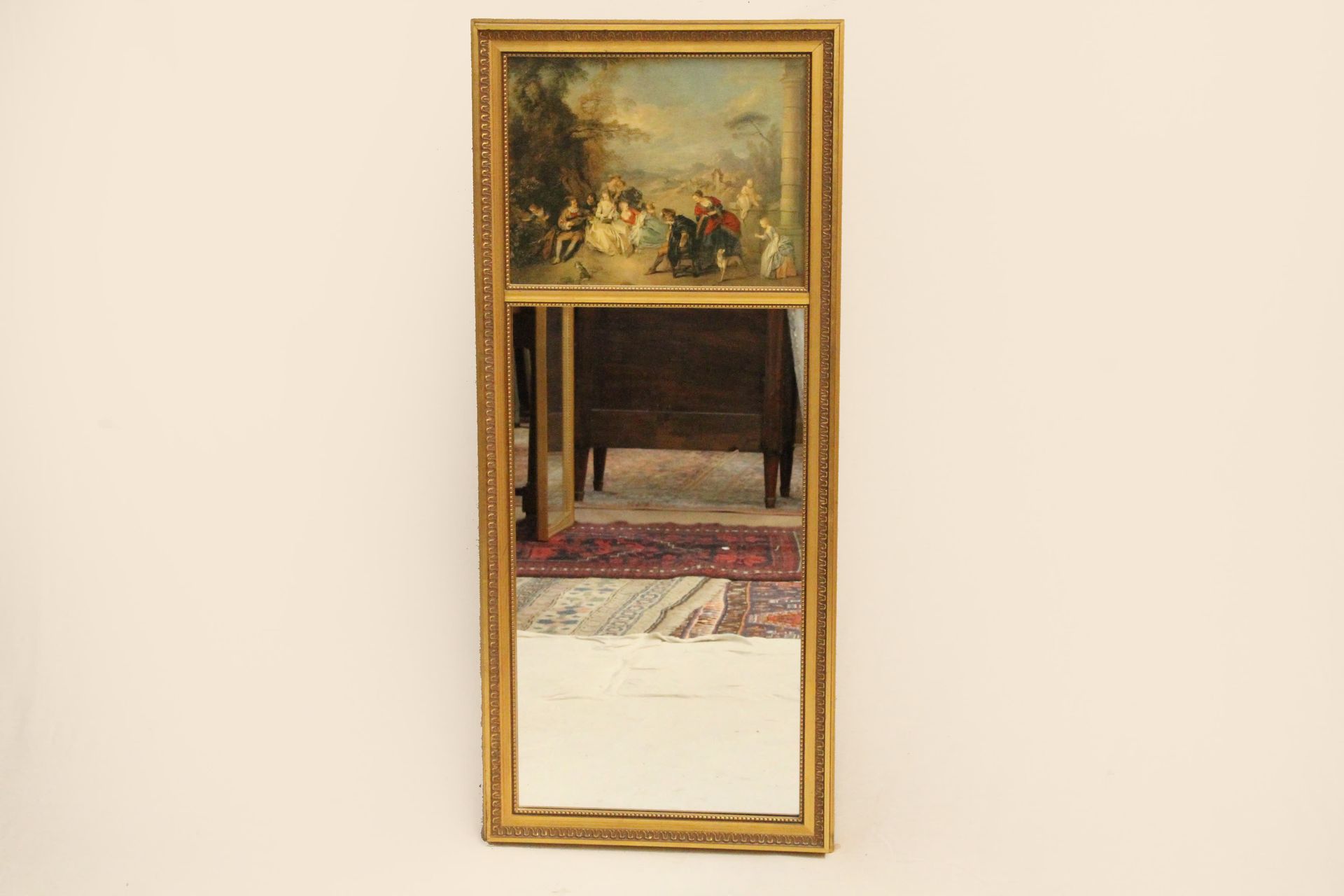 Null GLASS OF TRUMEAU WITH AN EREPRODUCTION OF PAINTING. (109 x 47.50 cm)