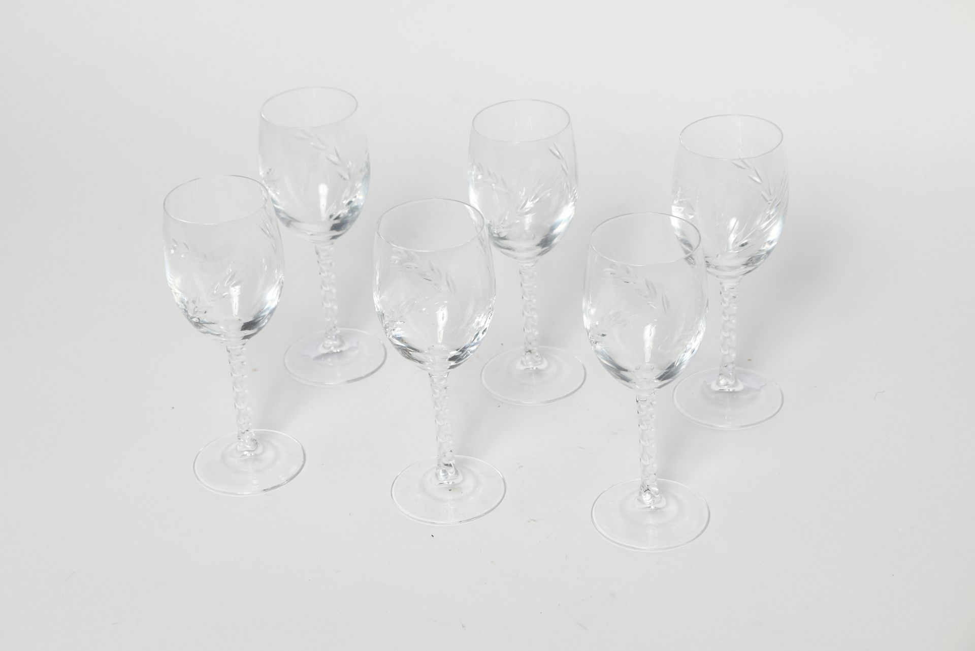 Null SIX WHITE WINE GLASSES OUT OF CUT CRYSTAL WITH DECORATION OF EARS OF CORN