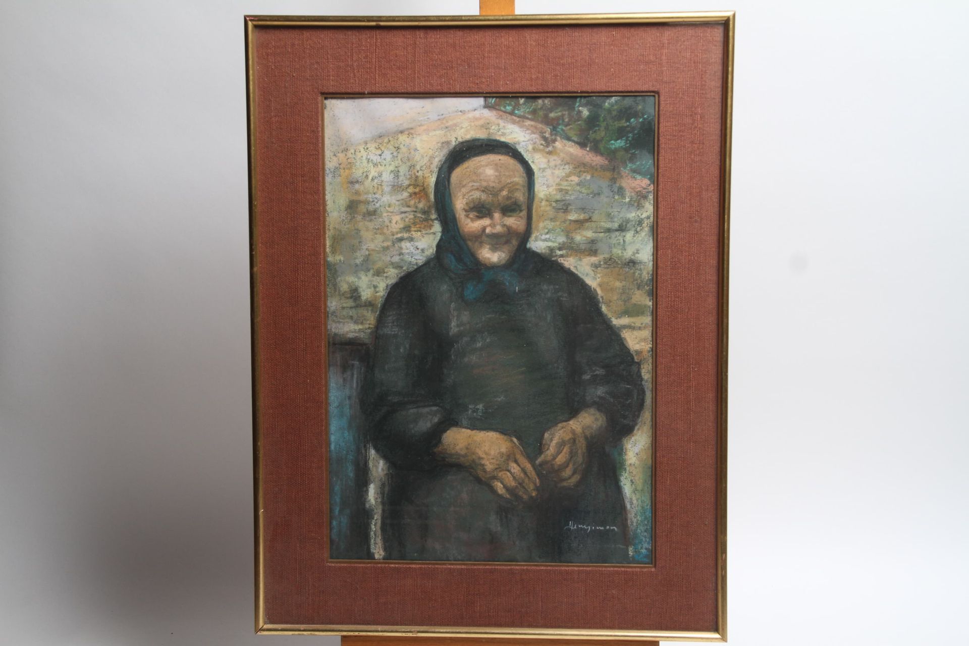 Null 右下角签名的粉笔画 "老妇人的肖像" 30 x 43 cm
