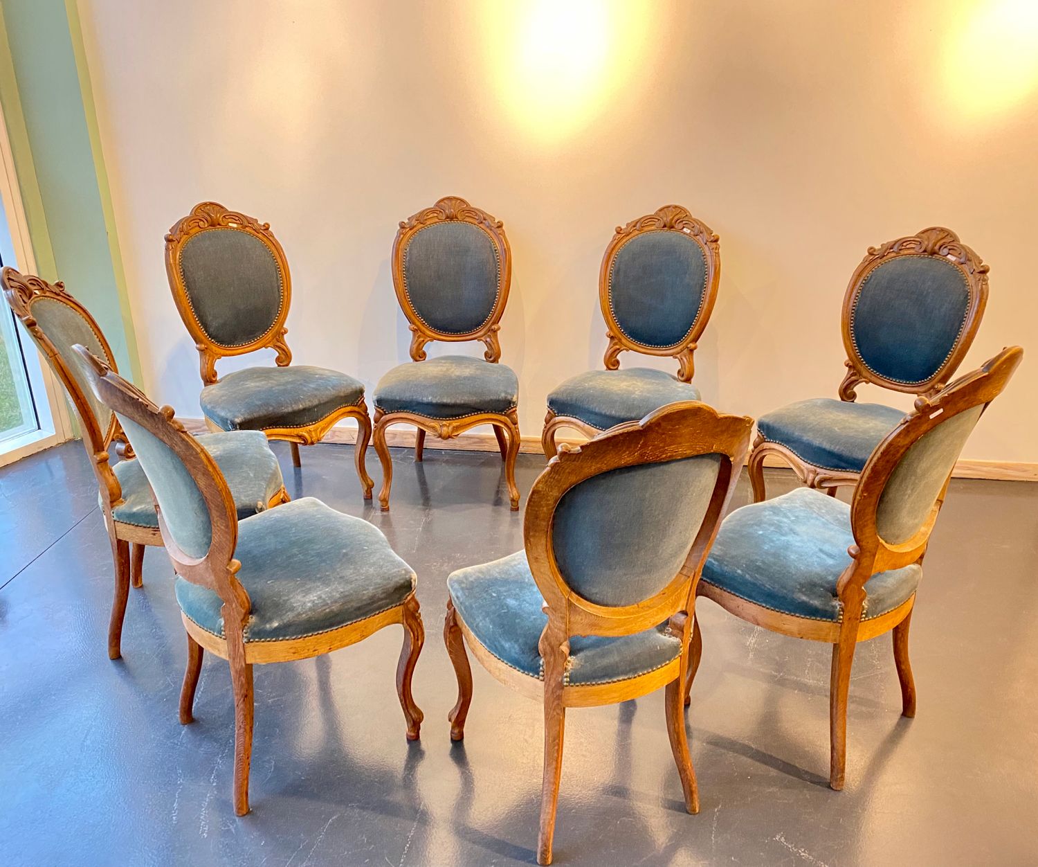 Null A suite of eight Napoleon III period medallion-backed chairs, circa 1870, m&hellip;