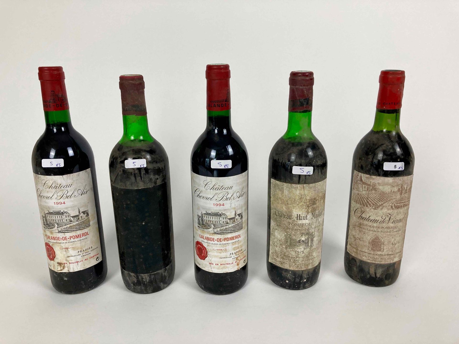 BORDEAUX Lot de cinq bouteilles (rouge) :

- (POMEROL), Château Haut-Maillet 197&hellip;