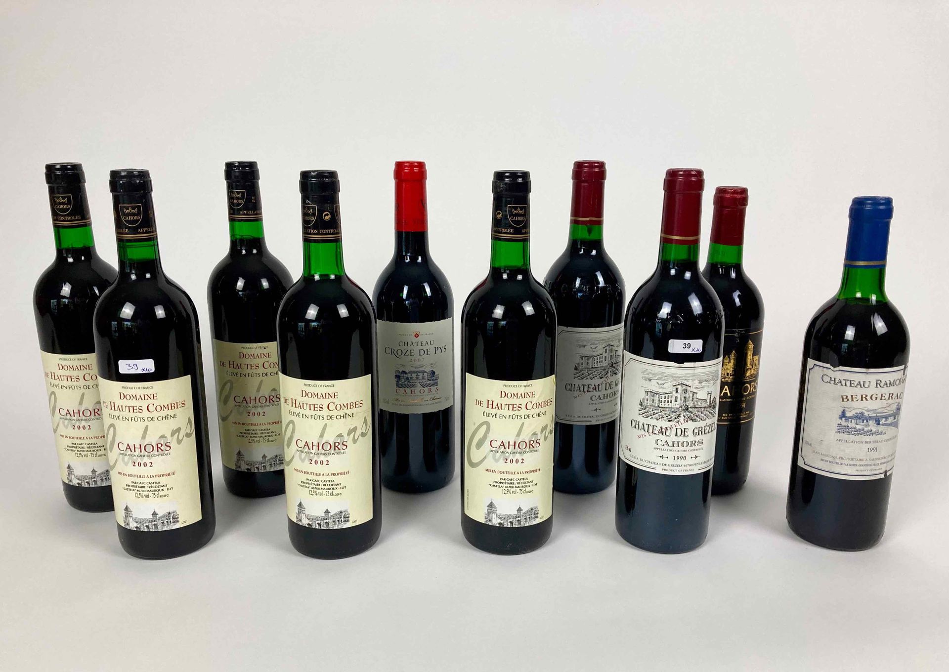 SUD-OUEST Lot de dix bouteilles (rouge) :

- (CAHORS), Château de Grézels 1990, &hellip;
