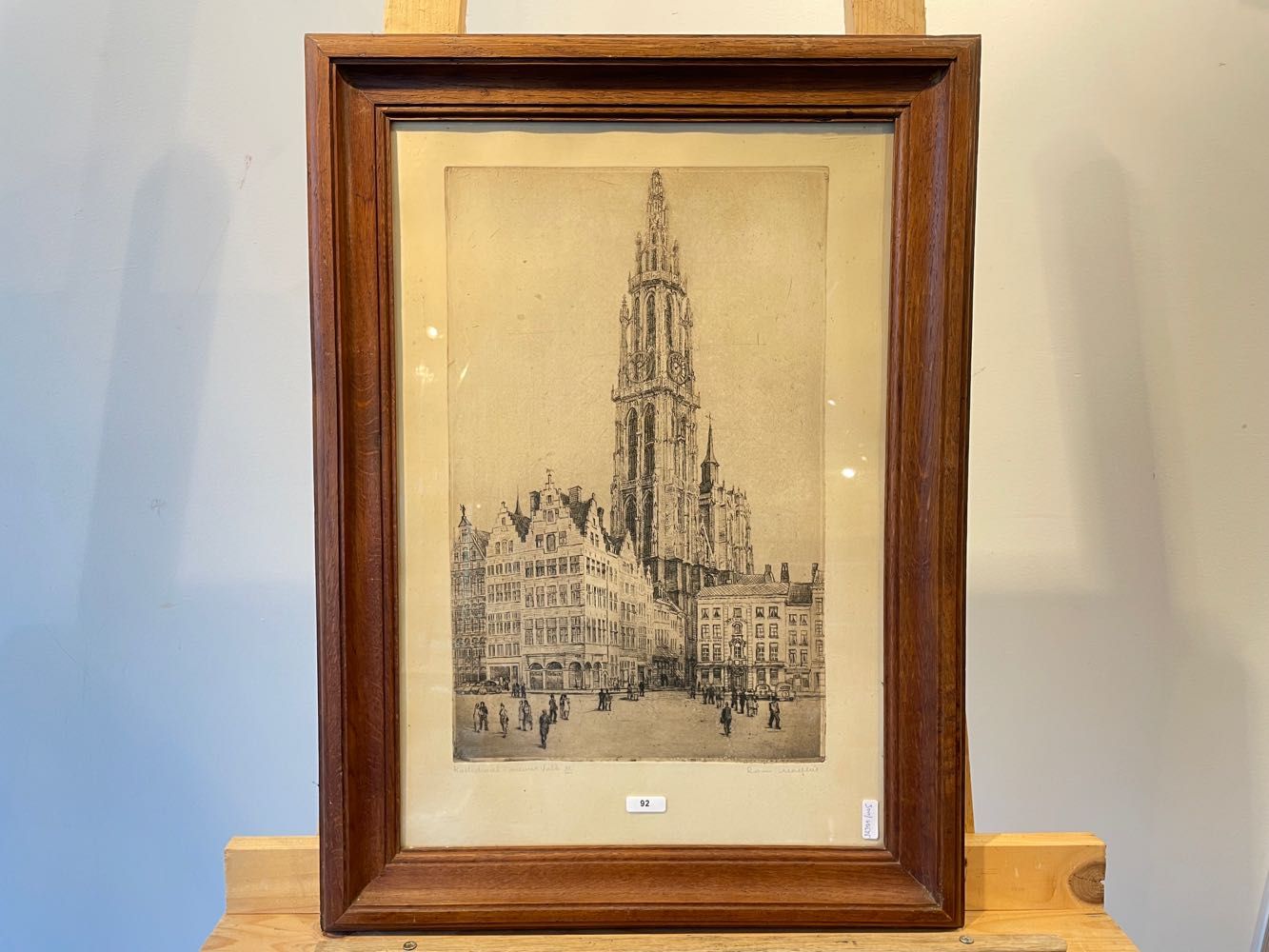ÉCOLE BELGE "Kathedraal - Nieuwe Valk (Antwerpen)"，20世纪，蚀刻画，右下角签名，左下角有标题并注明[22/1&hellip;