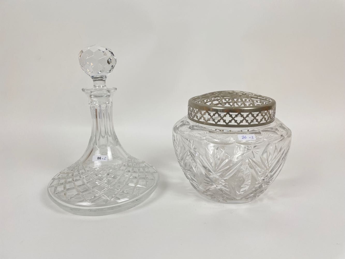 Null Large flower holder and decanter, 20th century, cut crystal and glass, mark&hellip;