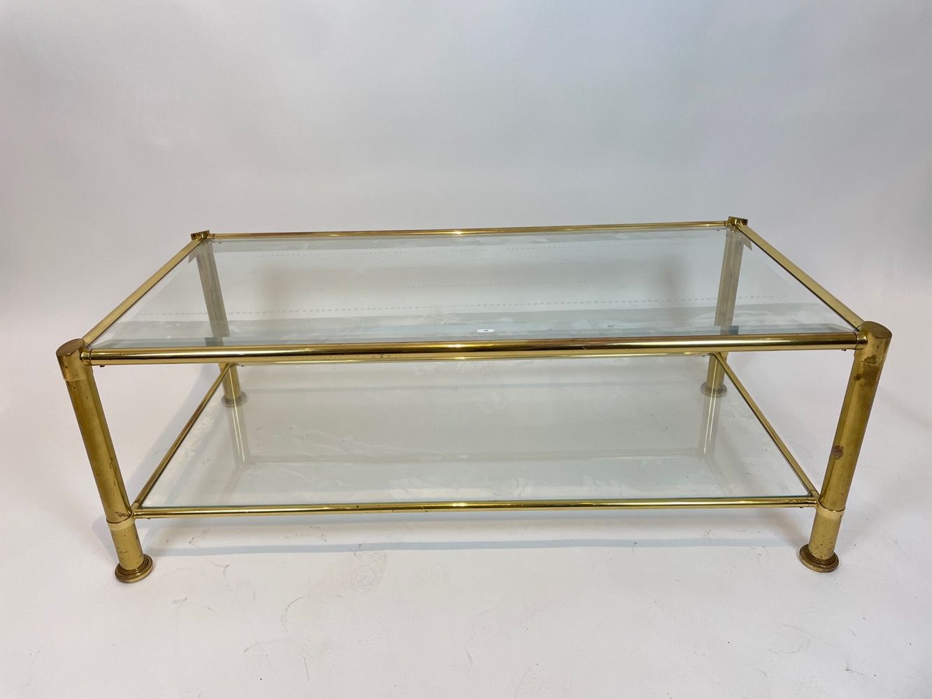 Null Vintage rectangular coffee table with double top, circa 1980, gilded metal &hellip;