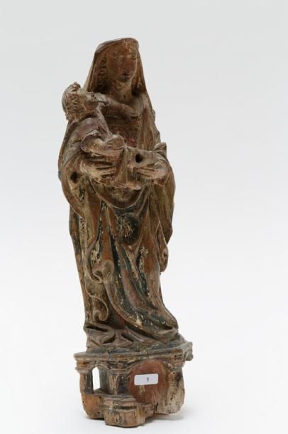 ECOLE FLAMANDE "Vierge à l'Enfant", XVIe, groupe en bois sculpté anciennement po&hellip;