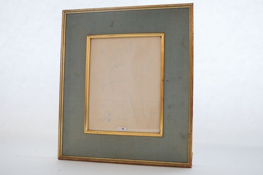 COCTEAU Jean (1889-1963) "Faune", mi-XXe, crayon bleu sur papier filigrané, sign&hellip;
